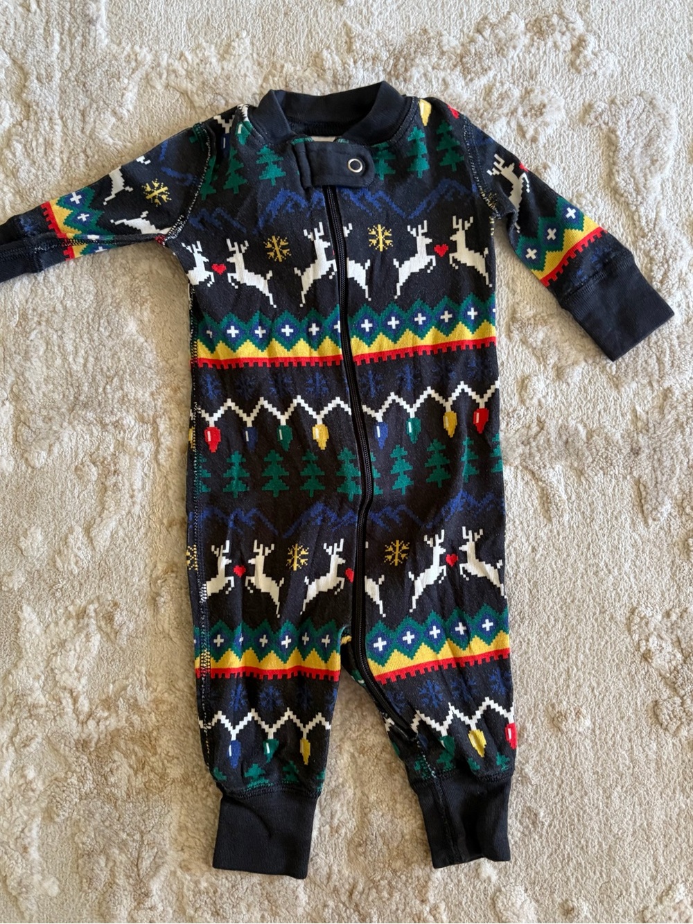 Hanna Andersson Navy Holiday Reindeer Footed One-Piece